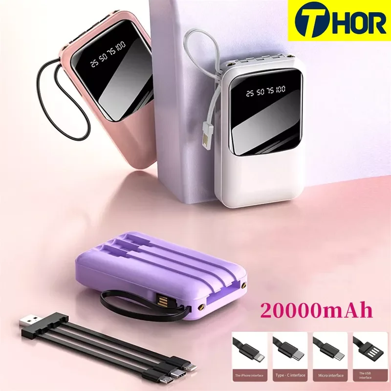 

2023New Power Bank 20000mAh Portable Charging Poverbank Mobile Phone LED Mirror Back Power Bank External Battery Pack Powerbank