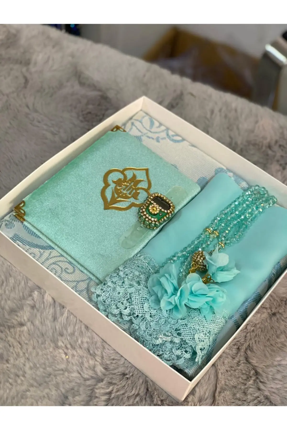 Turquoise Religious Hediyelik Prayer Rug Set Bridal Pouch Kare Fringed Carpet & Rug Mat Home Furniture
