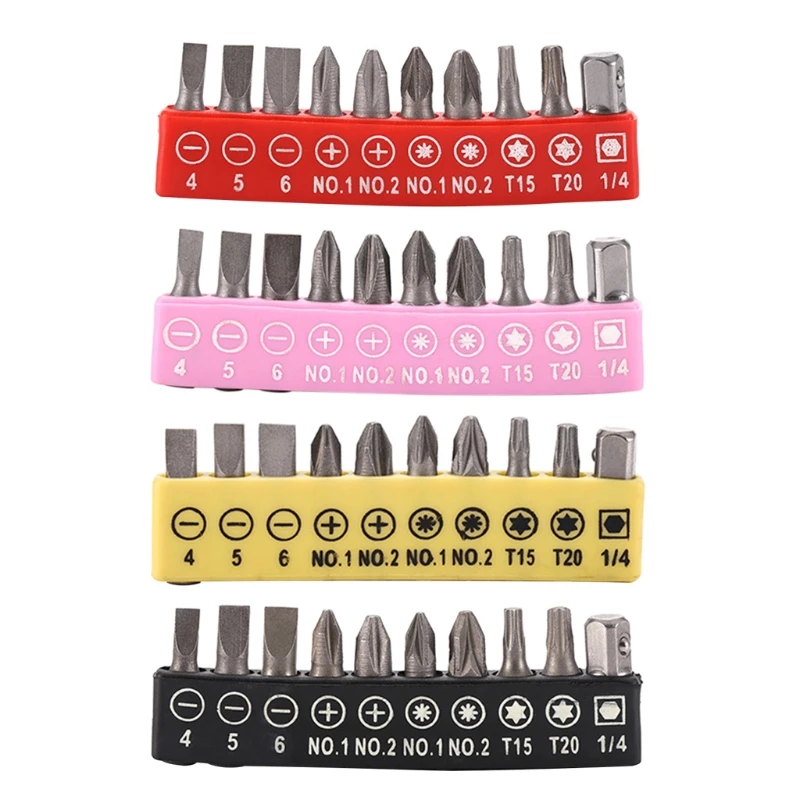 

10 Pcs Screwdriver Bits Set Anti-rust 45# Steel T15 T20 Star Bits Torx Bit Slotted Cross Head Hex Head Hand Repair Tools