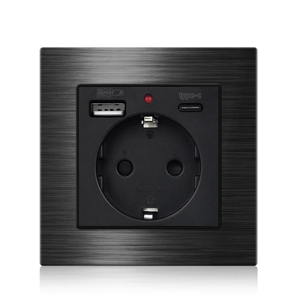 

VISWE USB C розетка 220V 16A 86 * 86 мм панель из алюминиевого сплава, европейская настенная вилка типа C для круглых и квадратных коробок