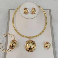 dubai gold color jewellery 2022 trendy bride design earrings and necklace for women cuff bangle and ring for weddings engagement