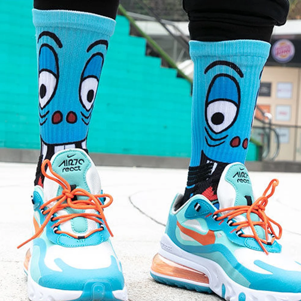 Fashion Basketball Sports Sock Shock-Absorbing Ankle Protection Trendy Men Women Mid-Length High-Top Printing Towel Bottom Socks
