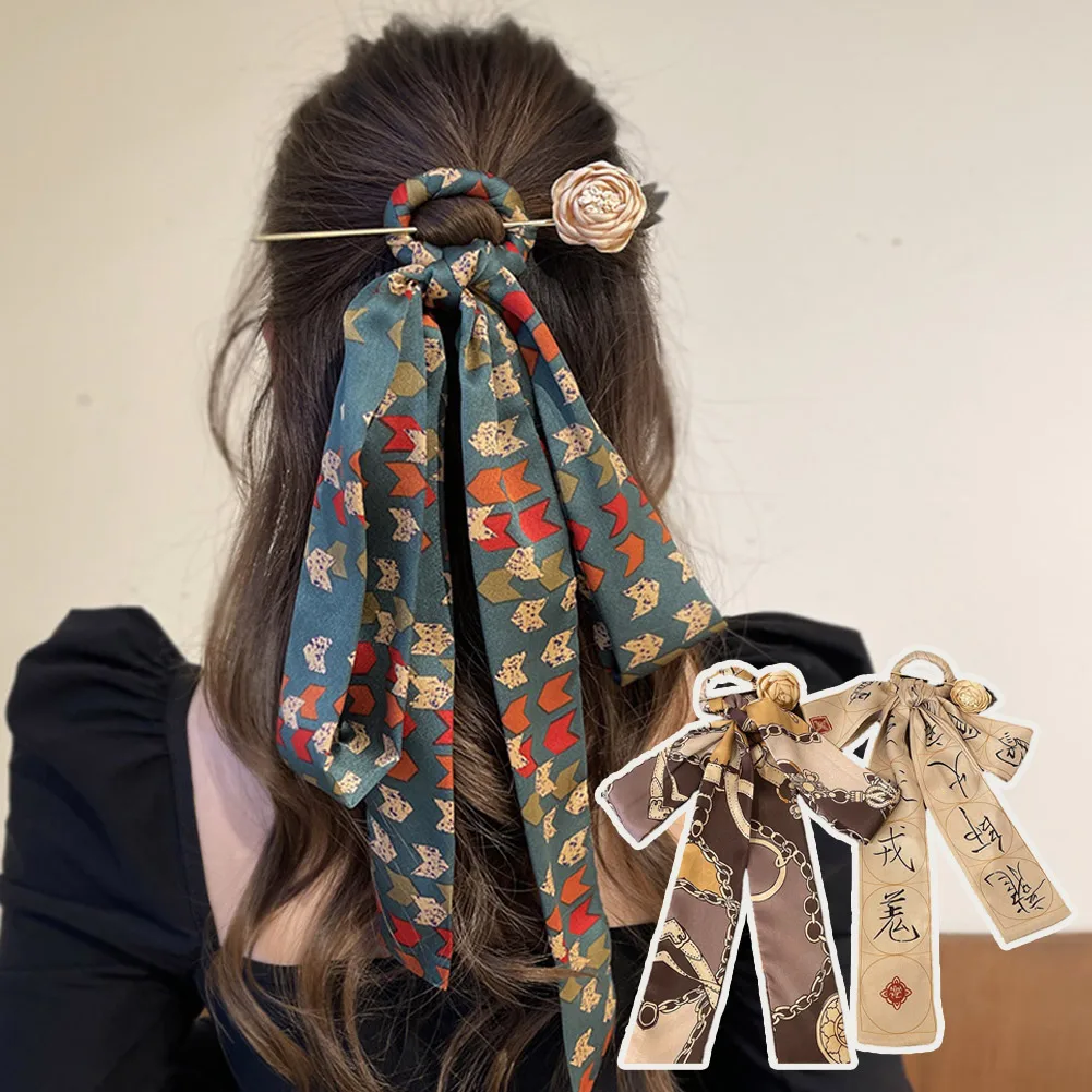 

Шелковый шарф Hanfu в винтажном китайском стиле, резинка для волос, женские палочки для волос с вилкой, Шпилька для волос, женская бижутерия, за...