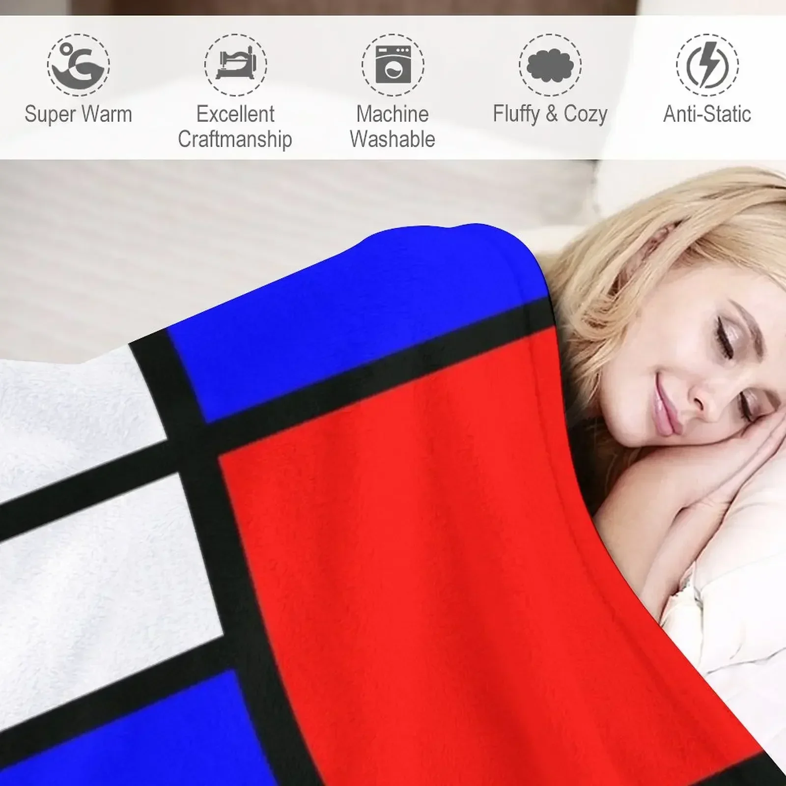 Композиция Piet Mondrian 2 | Цветной блок с красным желтым и синим пледом набивные