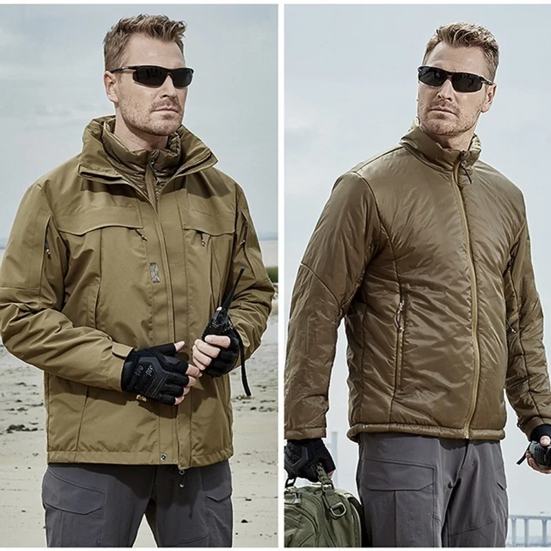 

Detachable Outdoor 3 in 1 Tactical Windbreaker Autumn Winter Mens Thicken Cotton Coat Training Hunting Hiking Riding Warm Jacket