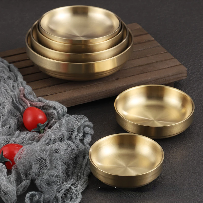 

1pcs Korean Golden 304 Stainless Steel Seasoning Dish Creative Korean Kimchi Cold Dish Rice Cooking Small Bowl