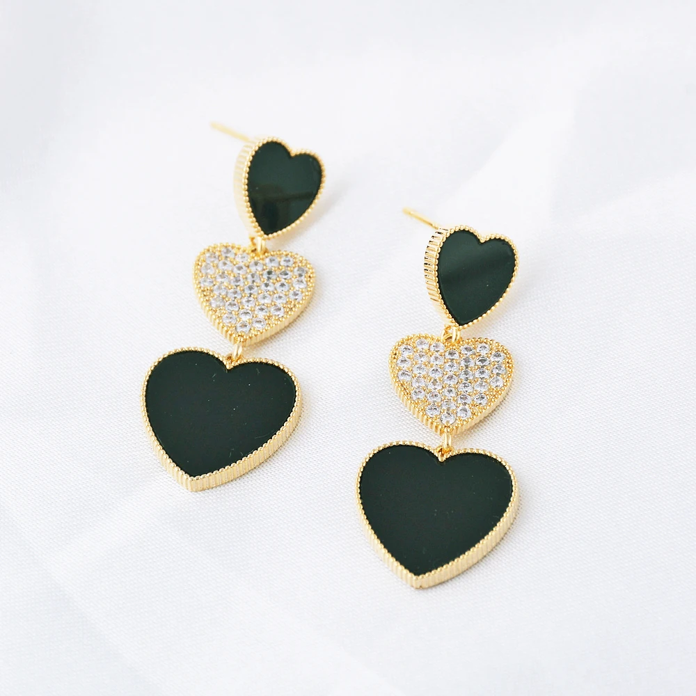 

High Quality Trendy Popularity Three Heart Earring Women Long Section Heart Ear Statement Drop Korean Jewelry Birthday Gifts