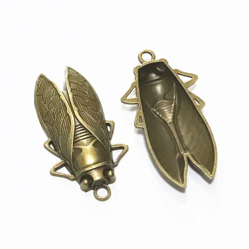 6Pcs 34*62MM Bronze Color Antique Silver Plated Cicada Charms Pendant DIY Jewelry Accessories