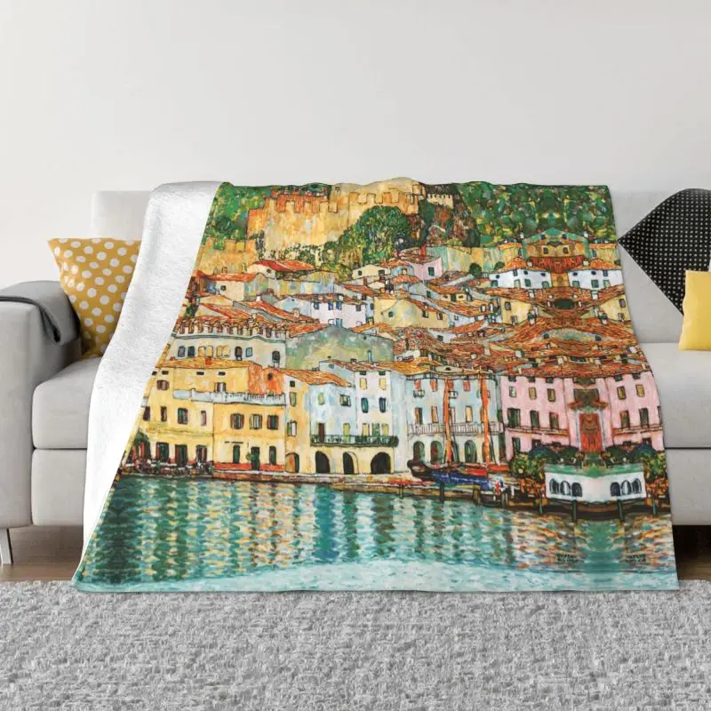 

Gustav Klimt Malcesine On Lake Garda Blanket Warm Fleece Soft Flannel Painting Art Throw Blankets for Bed Sofa Home Autumn