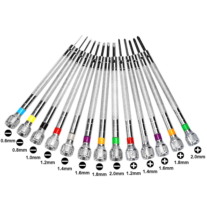 13PCS Watch Tool Repair Screwdriver Set 0.6-2.0mm Slotted/1.2mm-2.0mm Cross Screwdriver kit Professional Watchmakers Watch Tools