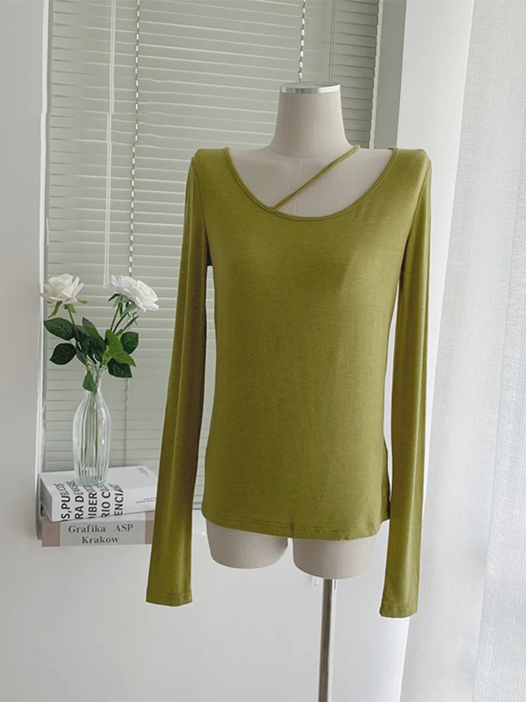 

Женская осенне-зимняя блузка с круглым вырезом, простые удобные облегающие блузки, однотонный топ с длинным рукавом, обтягивающий Топ