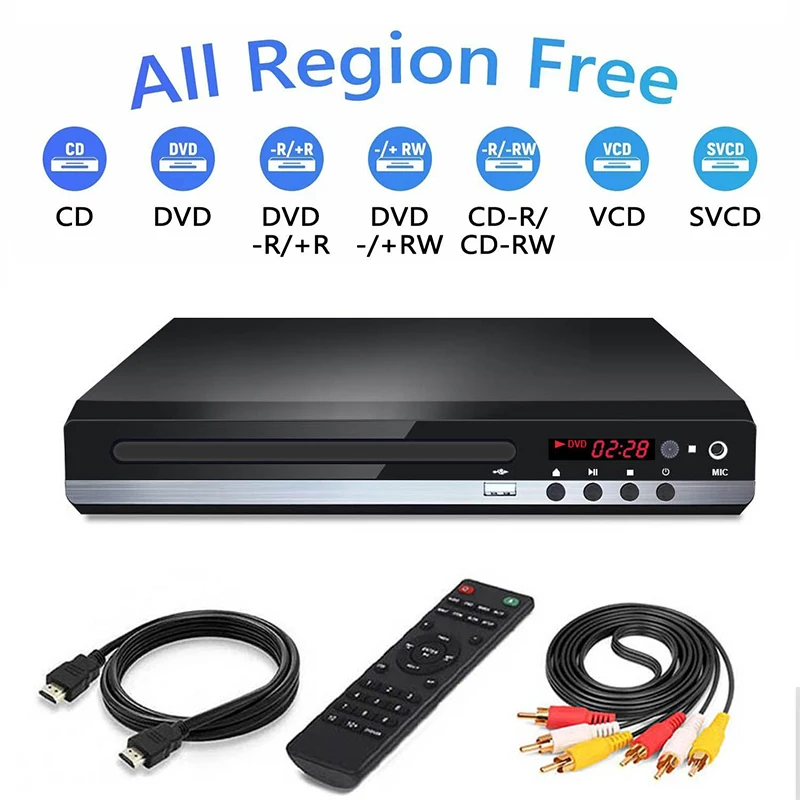

DVD-проигрыватель VCD CD с HDMI-совместимым AV-выходом, удаленный USB-микрофон Full HD 1080P, домашний DVD-проигрыватель, мультимедийный плеер