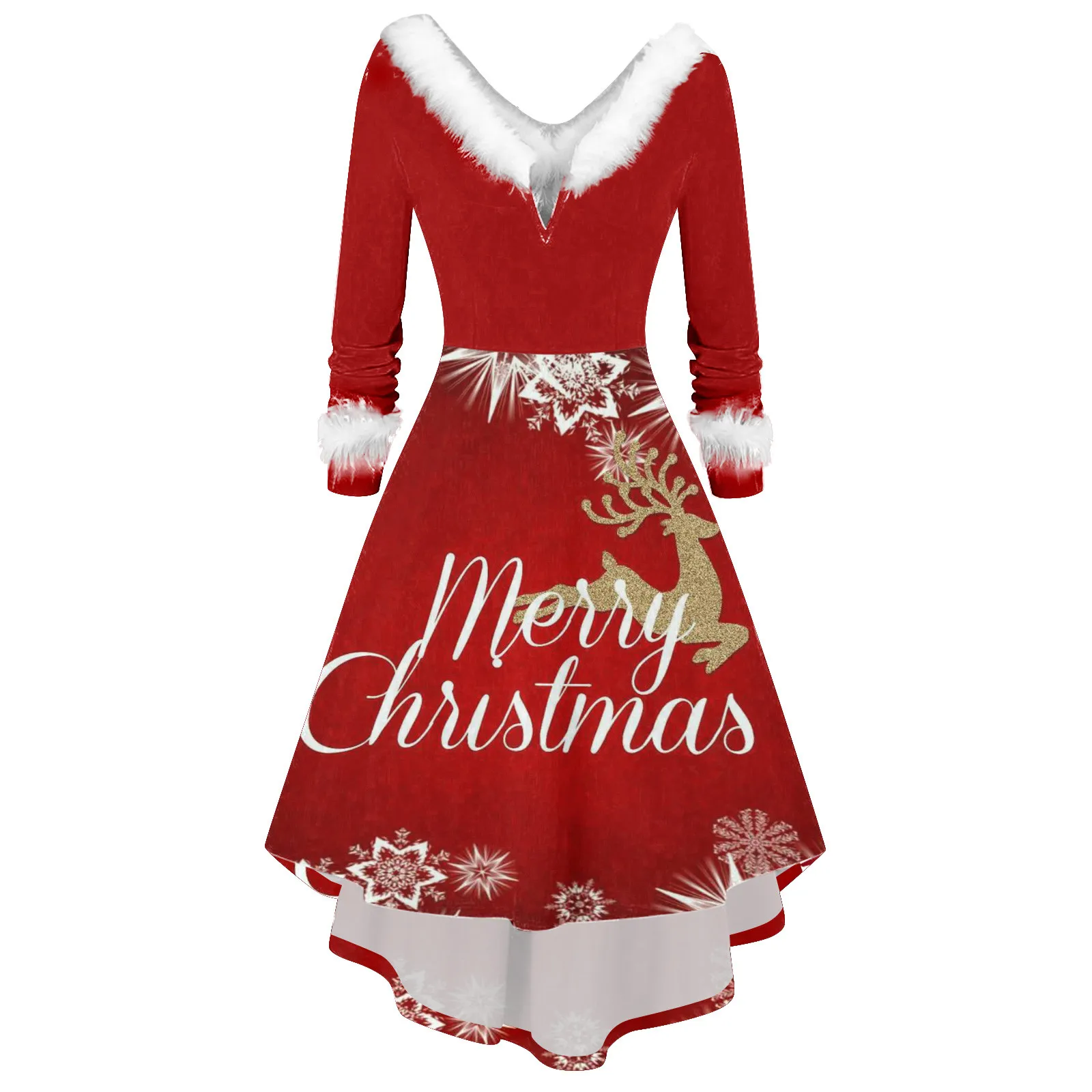 

Женское платье с длинным рукавом и воротником из искусственного меха