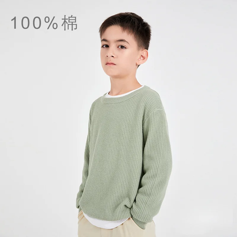 

Детские свитера От 6 до 16 лет, осенний, весенний пуловер для мальчиков с круглым вырезом и длинным рукавом, однотонный детский топ из 100% хлопк...