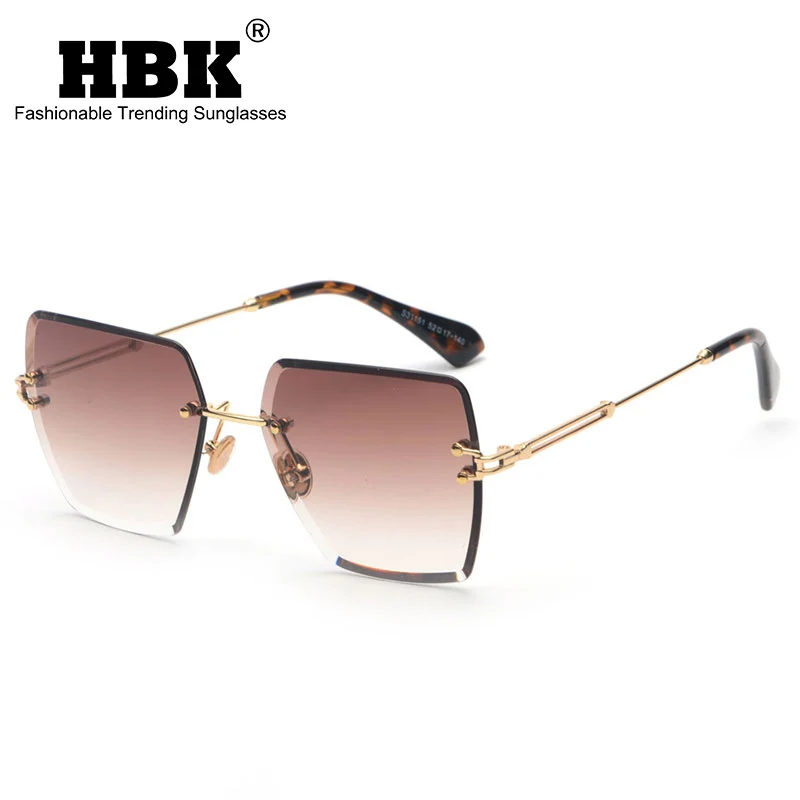 

HBK Rimless Square Sunglasses Women Men Shades Gradient UV400 Sun Glasses Retro Frameless Male Summer Decorative Eyeglasses