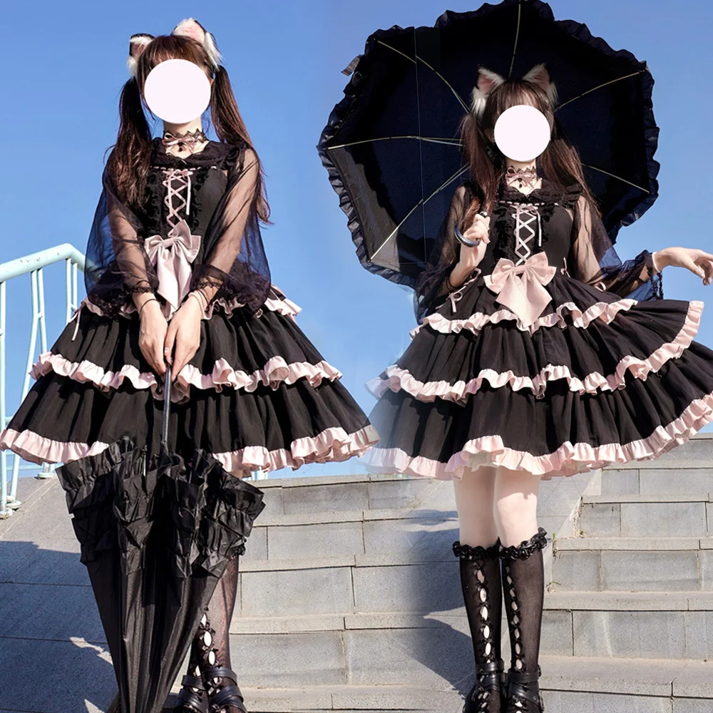 

Платье JSK Lolita, платье японской готической горничной, кавайное черное платье для девушек, платье принцессы, костюм на Хэллоуин, костюм для пен...