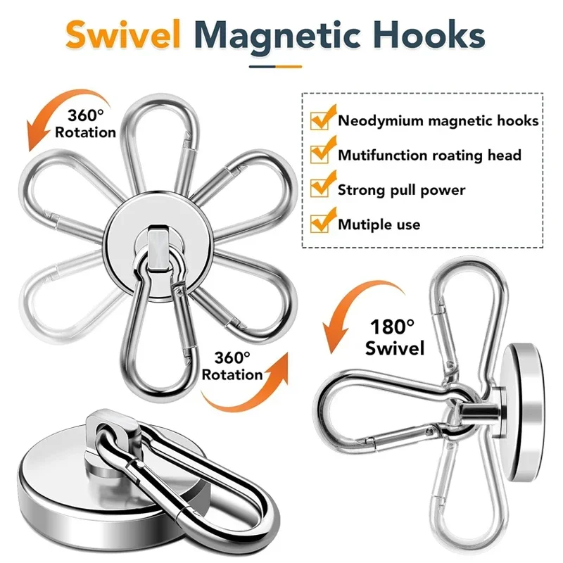 10/1 шт. сильные неодимовые магнитные крючки 360 ° Вращающийся карабин магнитный