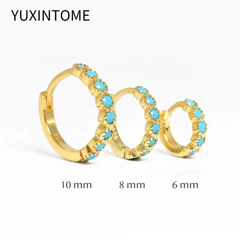 

925 Sterling Silver Ear Needle Fashion Turquoise Zircon Hoop Earrings For Women 6mm/8mm/10mm Gold Earrings Luxury Jewelry Gift