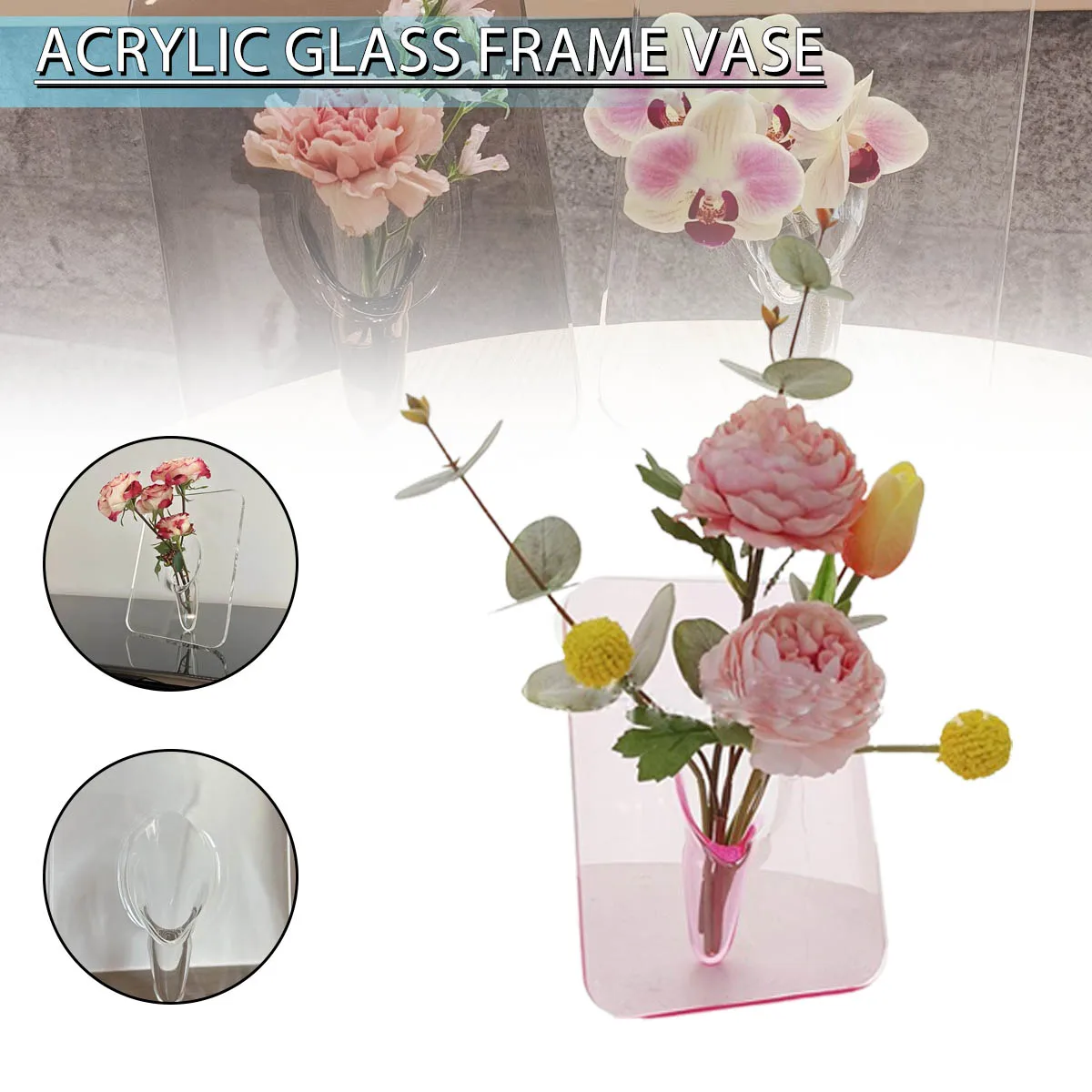 

Minimalist Artistic Rectangle Flower Vase Clear Acrylic Photo Frame Vase Modern Living Room Office Vase Home Decorations