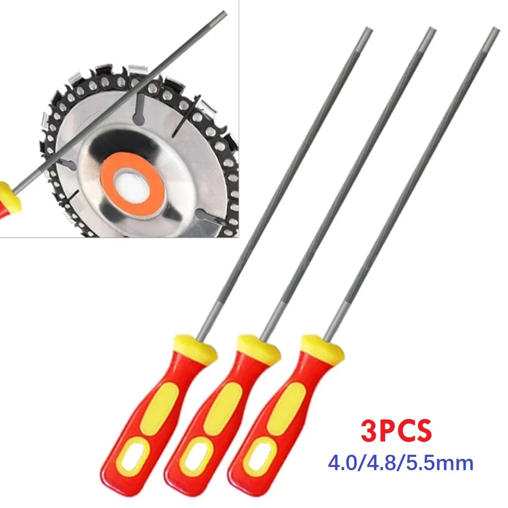 3pcs Round Chainsaw Saw Chain Files 4/4.8/5.5mm File Sharpener Woodworking Sharpening Grinding Hand Tools