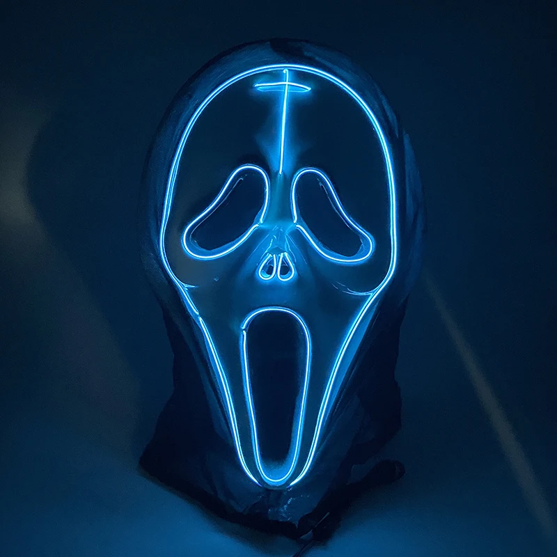 Светящаяся маска LED Ghost Face из фильма "Крик" ужасов на Хэллоуин, для взрослых косплея, аксессуары для костюма, ужасные реквизиты на вечеринку.