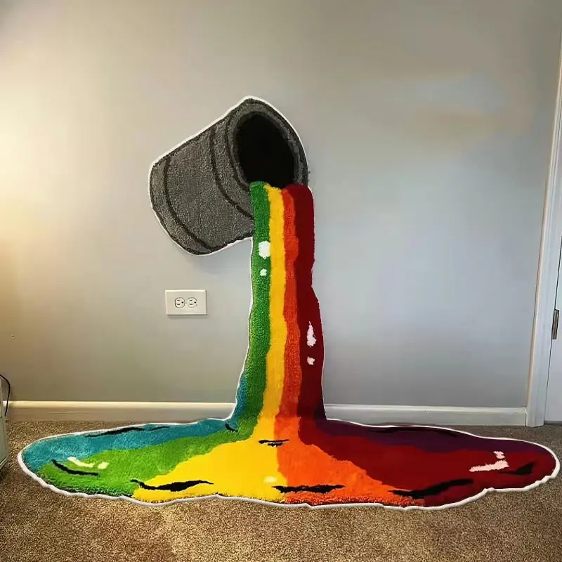 

Rainbow Paint Bucket Carpet Creative Ins Style Anti Skid Bedroom Living Room Home Decor Irregular Original Pattern Cashmere Like