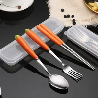 cute carrot ceramic handle cutlery set stainless steel kids tableware with box chopsticks fork spoon utensils for kitchen
