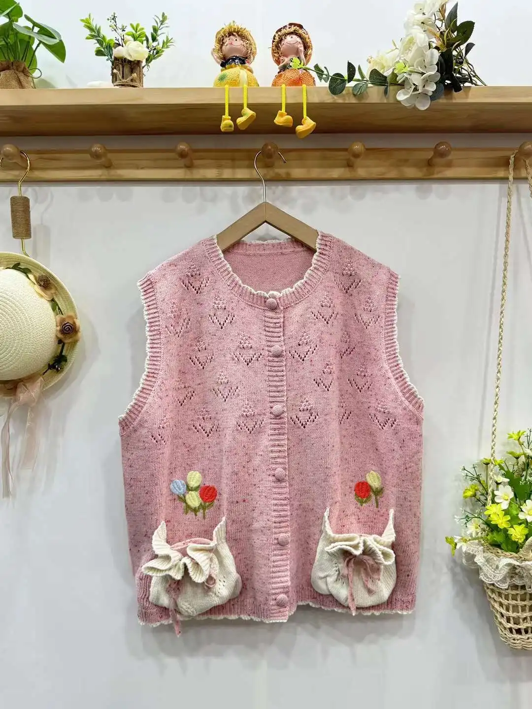 Японский винтажный свитер Mori Girl с вышивкой Kawaii жилет женский осенний вязаный