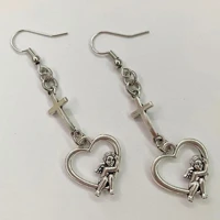korean fashion cross angel drop earrings chain punk aesthetic goth heart earrings for women egirl jewelry cool accessories