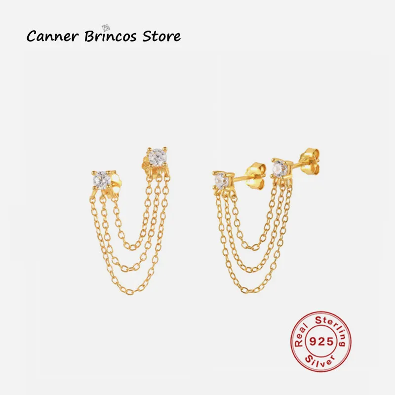 

CANNER 925 Sterling Silver Drop Earing Punk Chain Earring For Men Women Brinco Feminino Ouro 18k Original Ear Stud Ring brinco