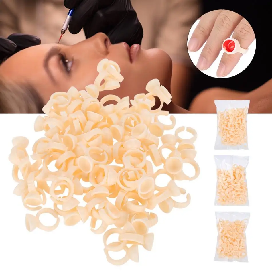 100 Pcs Eyebrow Tattoo Ring Cup Microblading Pigment Glue Holder Divider Ink Permanent Makeup Supplies |