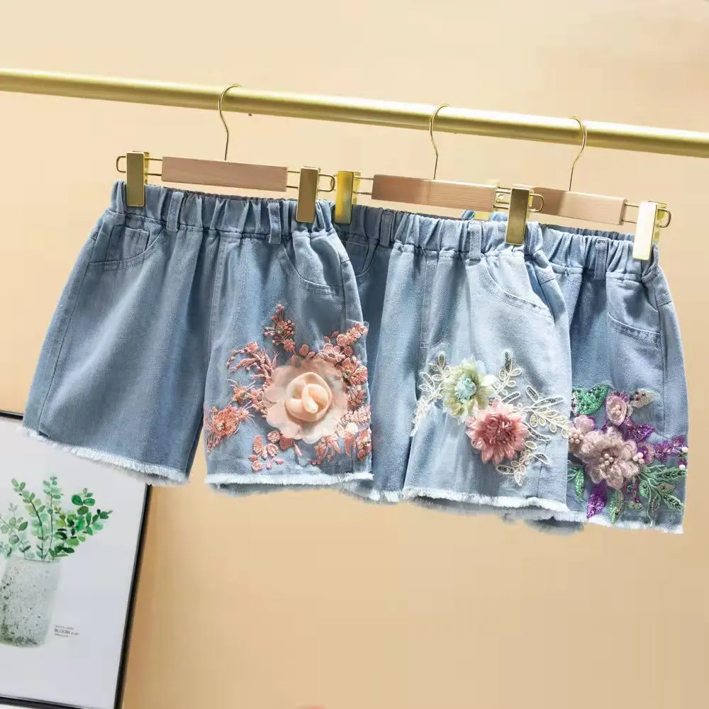 

Summer New Girls Shorts Children's Embroidered Flowers Thin Section Girls' denim Shorts Children's Trousers Girls Clothes