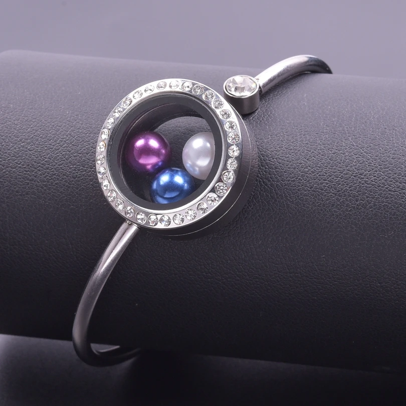 

Classic Stainless steel bracelet for women Lucky Locket Adjustable Trendy Plain With Rhinestone Design Bracelets Jewelry Gifts