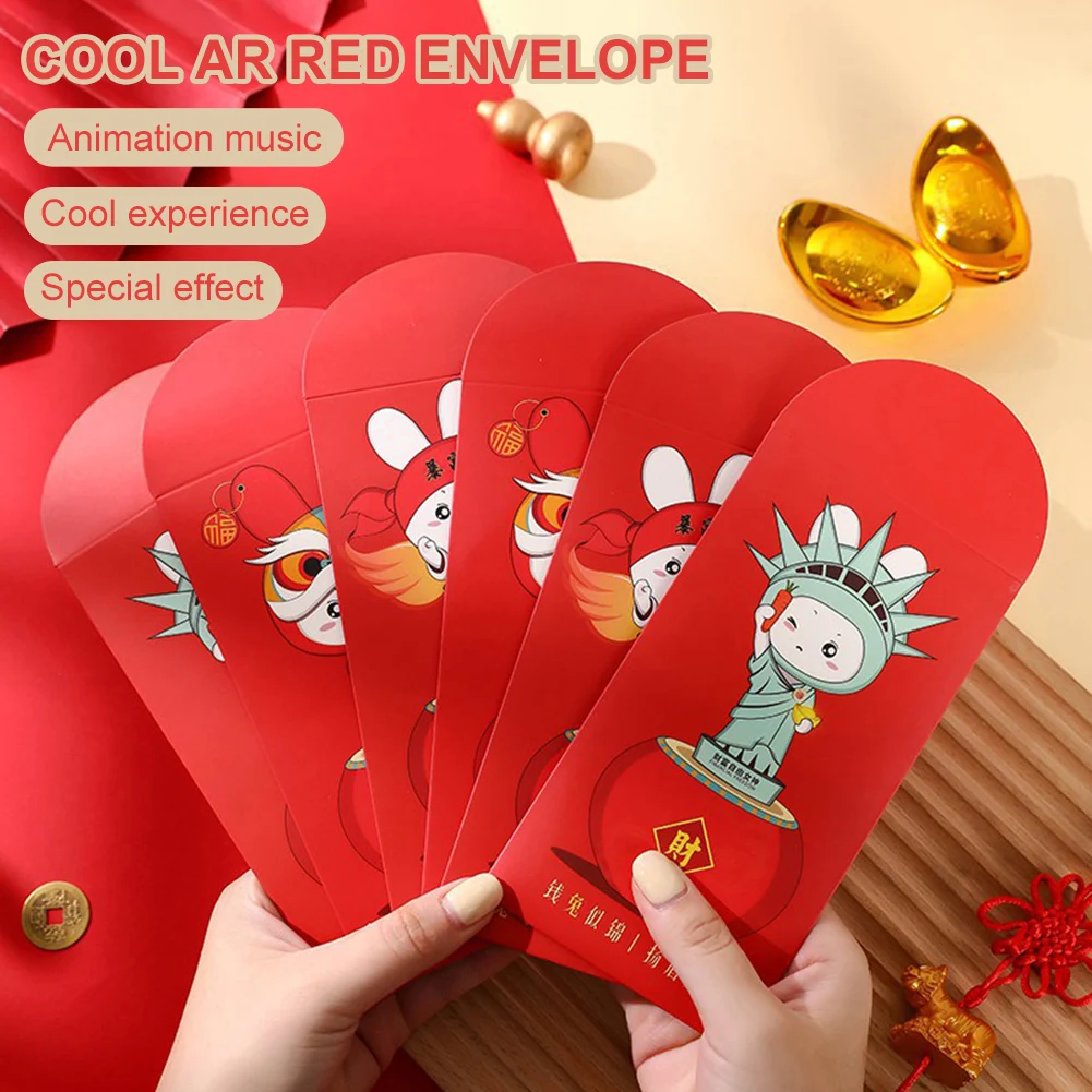 

2023 New Year Red Envelope 6Pcs Augmented Reality AR Red Pockets Chinese New Year of The Rabbit HongBao Lucky Money Christmas