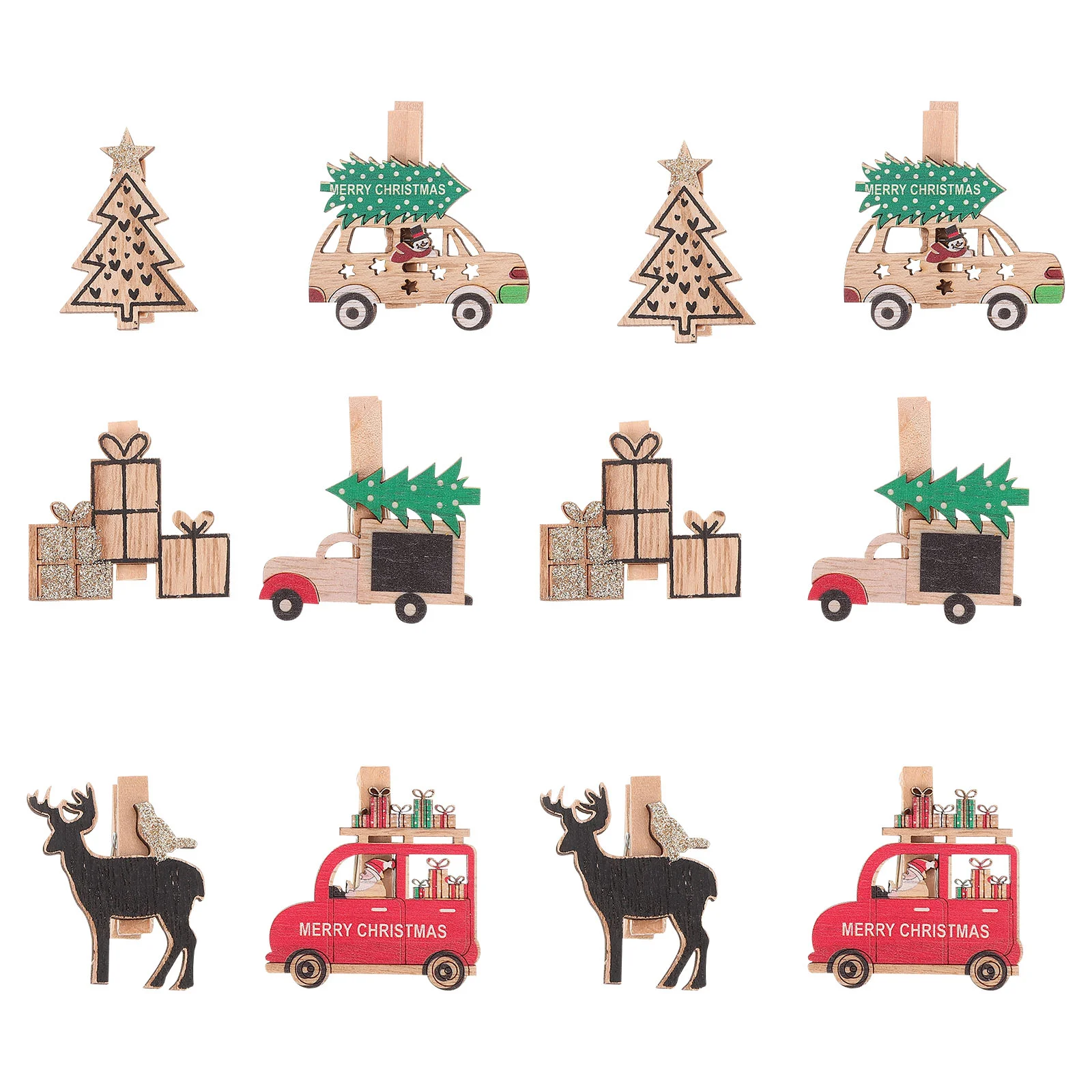 

12PCS Unique Christmas Wooden Clip Lovely Christmas Wooden Clip Funny Christmas Note Clip for Office Dorm Home