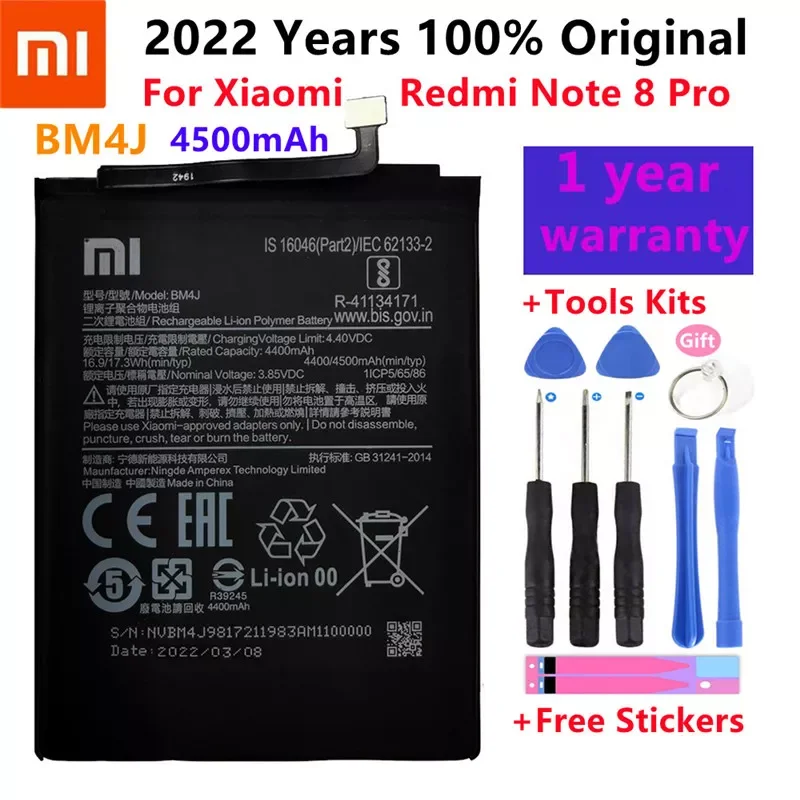 

100% Original 4500mAh BM4J Battery For Xiaomi Redmi Note 8 Pro Note8 Pro Genuine Replacement Phone Battery +Gift Tools +Stickers
