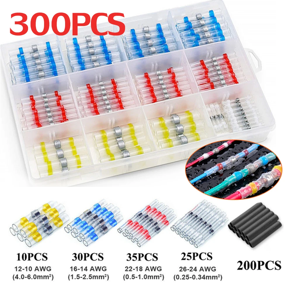 

300/500PCS Solder Seal Wire Connectors, Self-Solder Heat Shrink Butt Connector Solder Sleeve Waterproof Insulated Wire Terminals