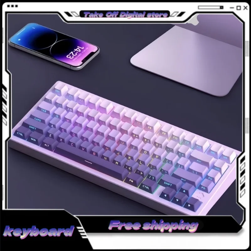 Прозрачная градиентная двухцветная боковая клавиатура с резьбой механическая