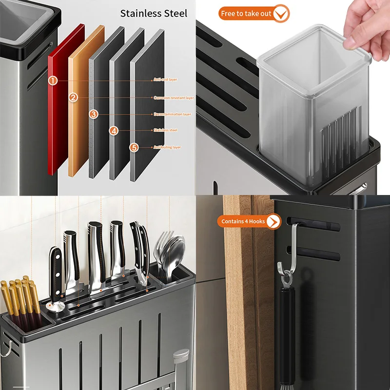 Kitchen Organizer Stainless Steel Fork Spoon Knife Stand Holder Cutting Board Cutlery Storage Shelf Drain Racks Access |