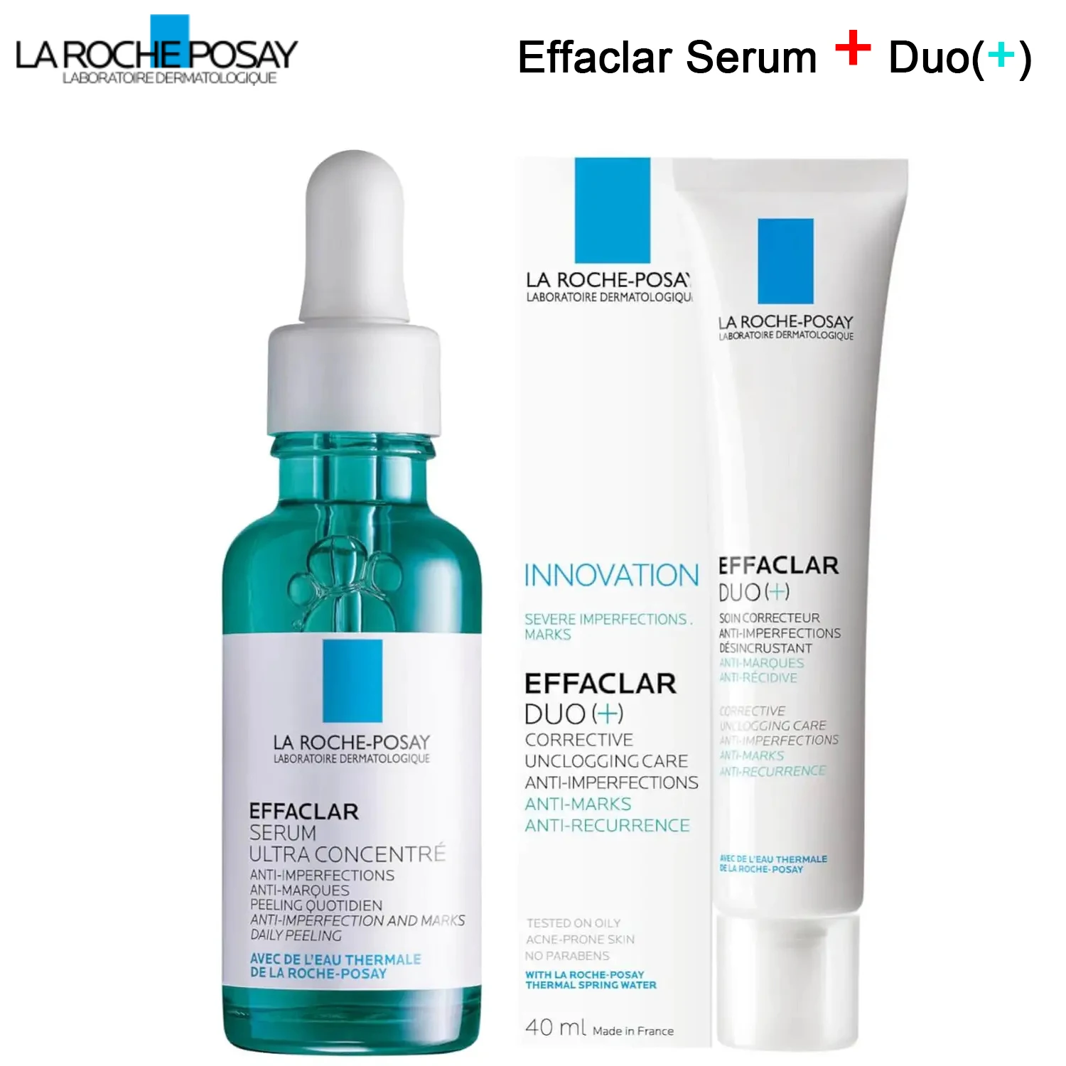 

2Pcs La Roche Posay Effaclar Duo+/K Soin Correcteur / Renovation Cream With Effaclar ULTRA CONCENTRATED Serum Facial Repair