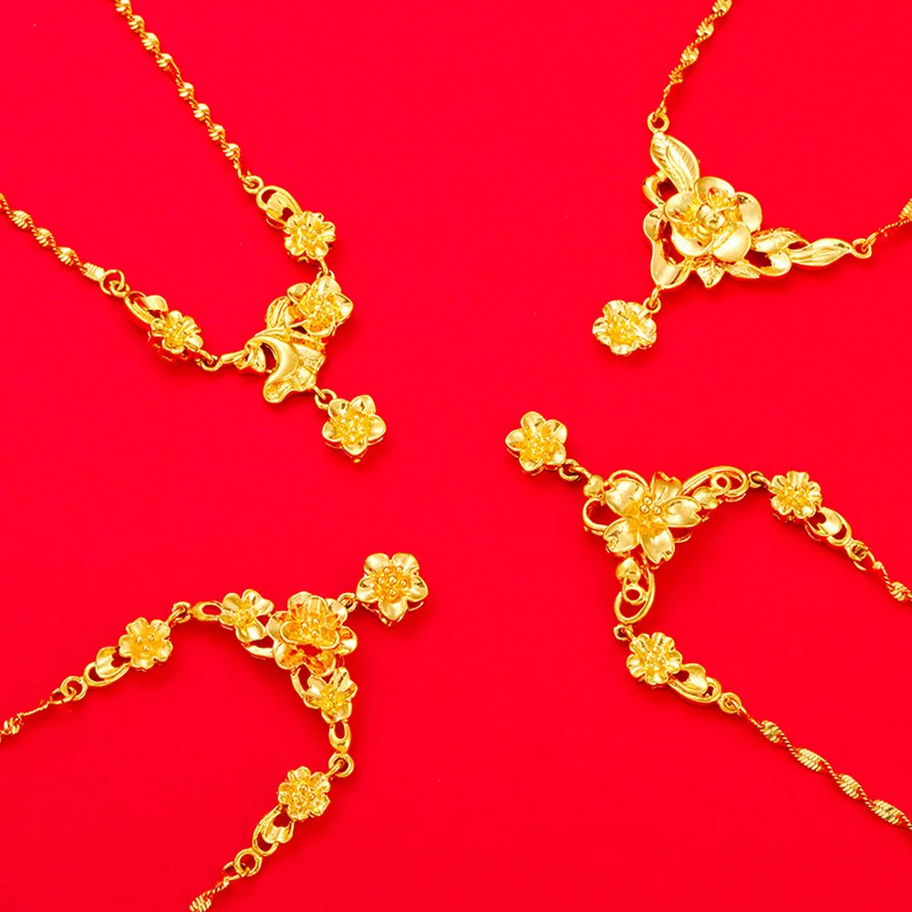 

Korean Copperen Necklace 24k Copper Jewelry Small Flower Chain Necklace Chocker Jewelry For Women Engagement Wedding Proposal Gi
