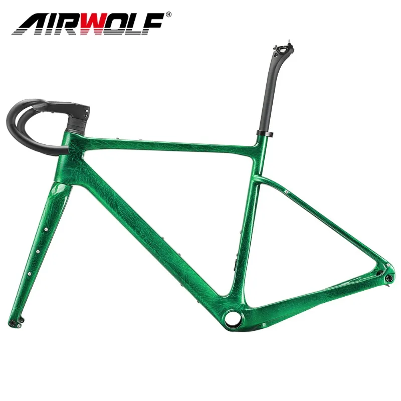 

Airwolf New Carbon Gravel Frame 700*45C Disc Brake A5 Gravel Bicycle Frameset 700C Cyclocross Bike with Handlebar Crystal Green