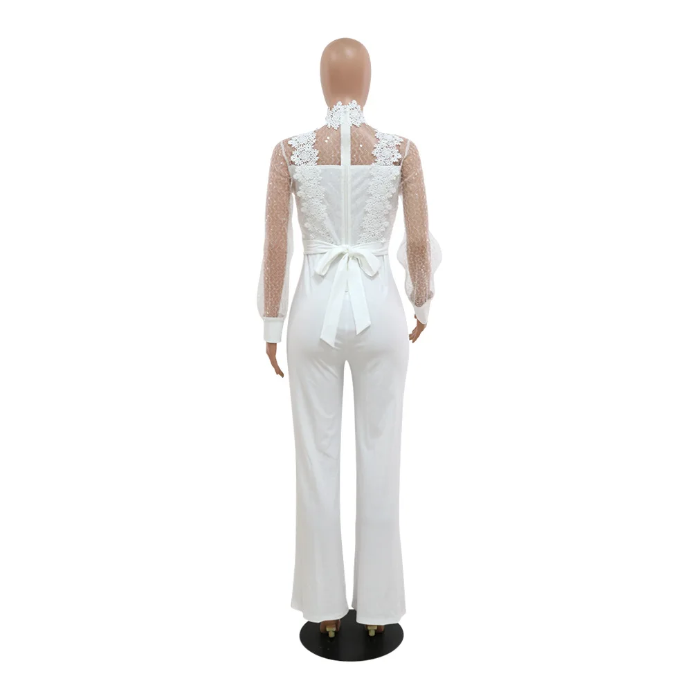 Elegant Jumpsuits Women 2023 Female High Quality Autumn Fall Full Sleeve High Waisted Transparent Luxury Evening Party Overalls