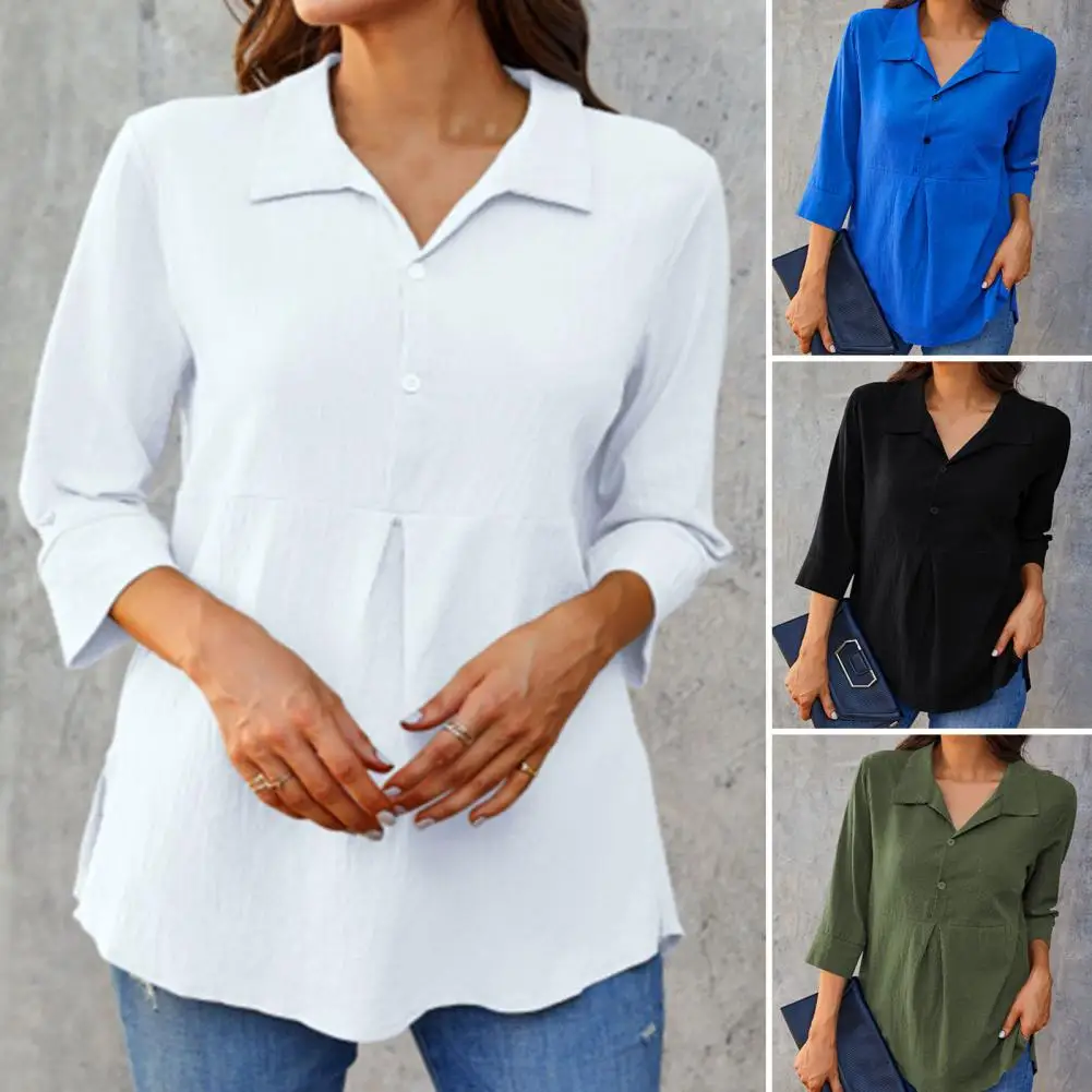 

Office Lady Shirt Relaxed Fit Ladies Blouse Lapel Three Quarters Sleeve Shirt