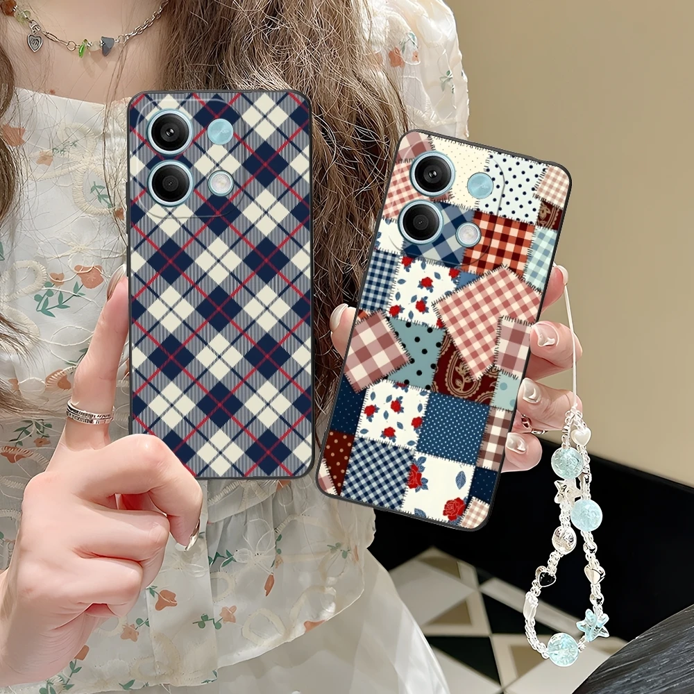 Lattice Grid Texture Mobile Cell Phone Case for Xiaomi POCO M6 M5 M4 M3 X6 X5 X4 X3 F6 F5 F4 F3 F2 C40 Pro GT 5G Black Cover
