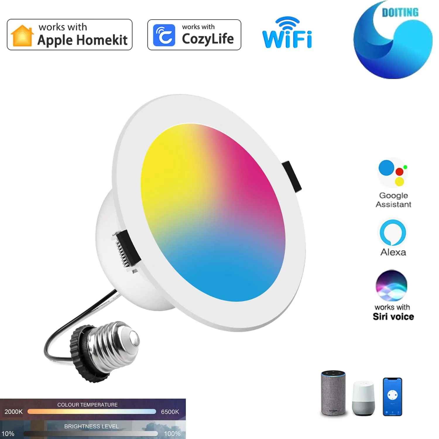 

Светодиодный светильник Wifi Smart Spot Bluetooth лампа 4/6 дюймов 15 Вт Rgb теплый крутой Homekit Alexa Google управление