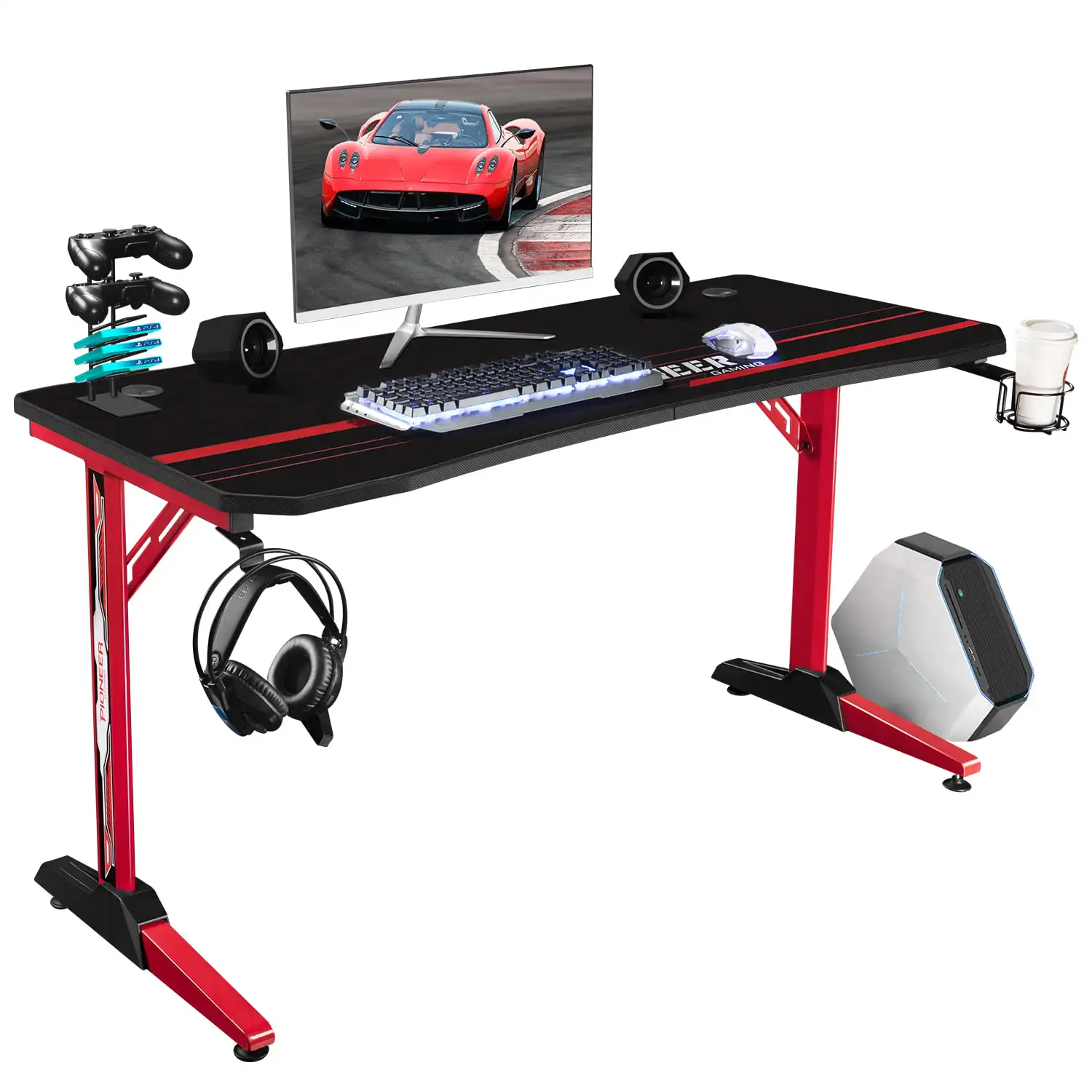 

Игровой стол Vineego с Т-образными ножками, настольный эргономичный столик из углеродного волокна для ПК, с подстаканником и наушниками, 55 дюйм...