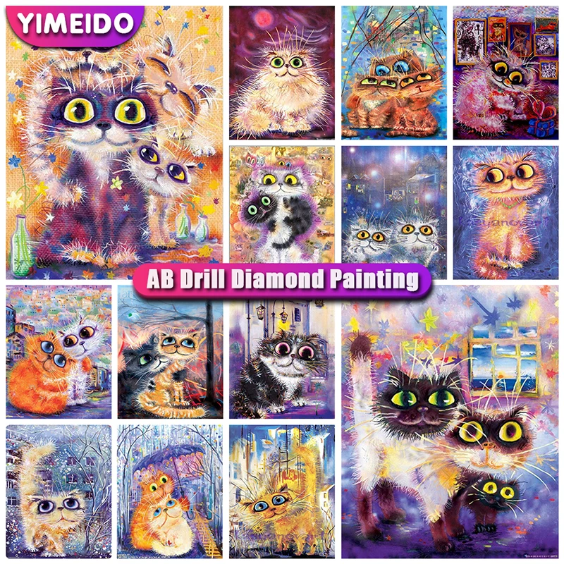 

YIMEID New Arrivals 5D AB Diamond Painting Cartoon Cat Full Drill Rhinestones Mosaic Diamond Embroidery Cross Stitch Animal Kit
