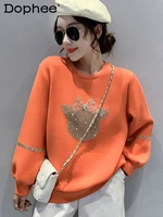 hot drilling cute cartoon orange sweatshirt coat women long sleeve pullover hoodie coats lady 2022 new spring autumn new clothes