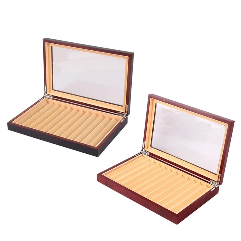 

1 PCS 12 Grid Wooden Pen Display Case Transparent Window Pen Box-Collection Organizer Ebony